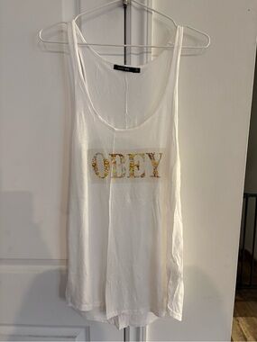 Obey White Tank with Multicolor Floral Logo
